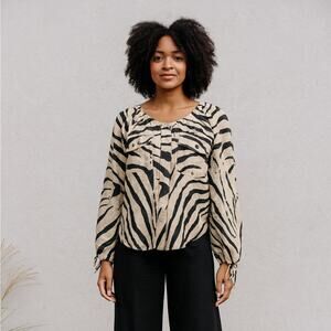Current/Elliott Zebra Animal-Print Linen Jacket-Blouse Size 1/S – Lightweight